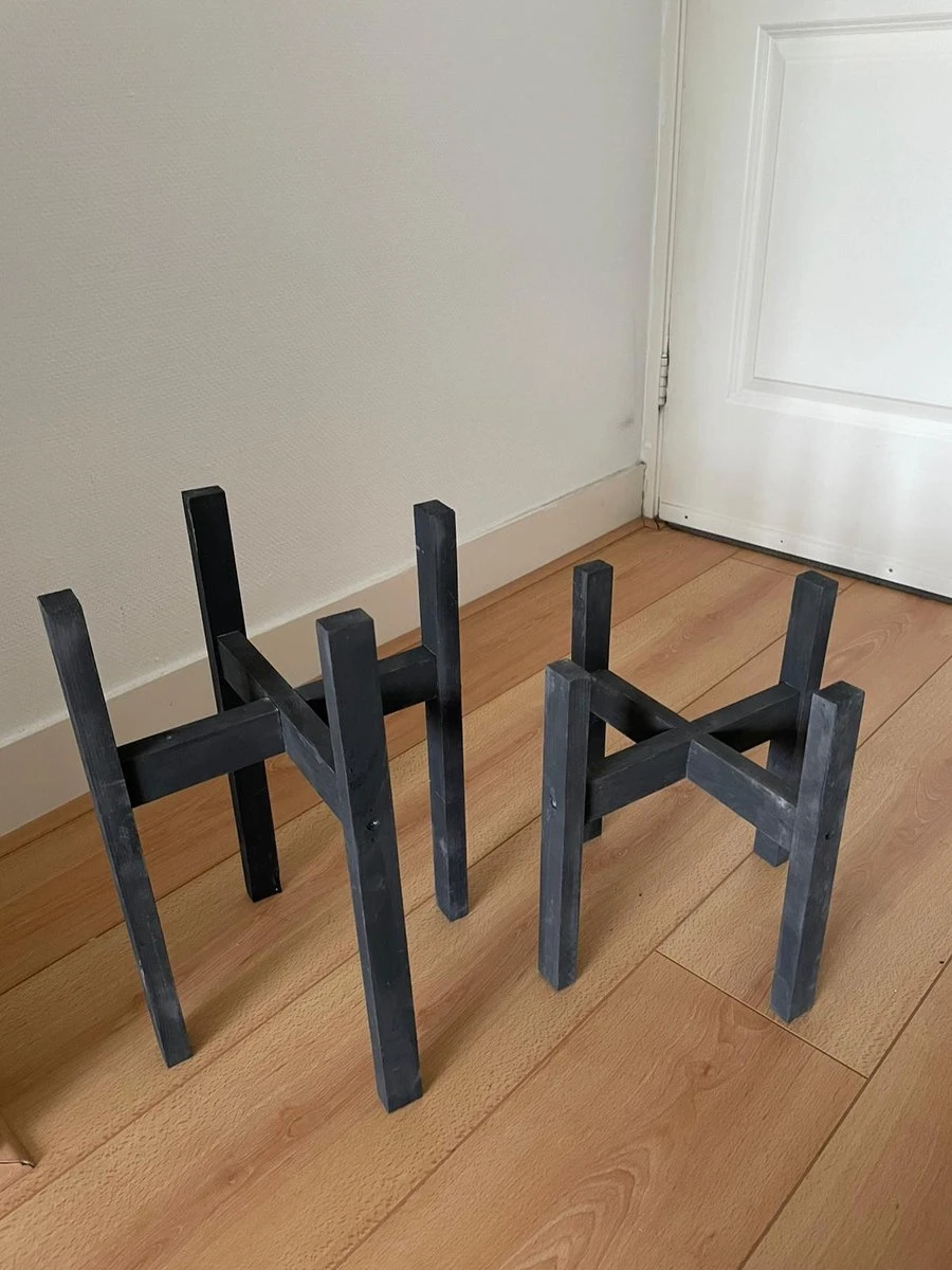 Plantenstandaard Binnen - Set Van 2 - Diameter Tot 24 Cm - Plantenkruk - Bloempotten Voor Binnen - Plantentafeltje Voor Binnen - Bloempot Standaard - Plantenstandaard - Hout - Mat Zwart/Donkergrijs - Afbeelding 5