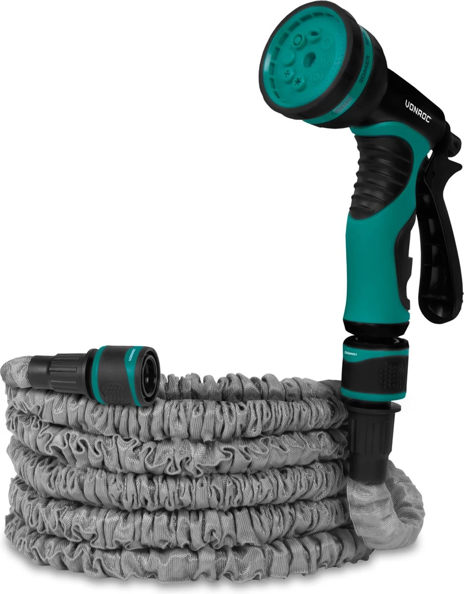 VONROC Tuinslang – Uitrekbare Tuinslang 10 Meter – Incl. Aansluitingen, Muursteun En Broespistool - Afbeelding 5