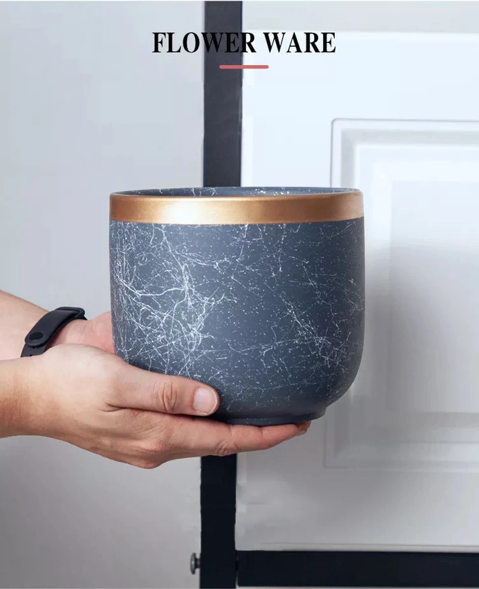 Bloempotten Binnen - Keramiek - Gouden Rand - Bloempot Buiten - Afvoergat 24 Cm - Groen – Groot - Afbeelding 8